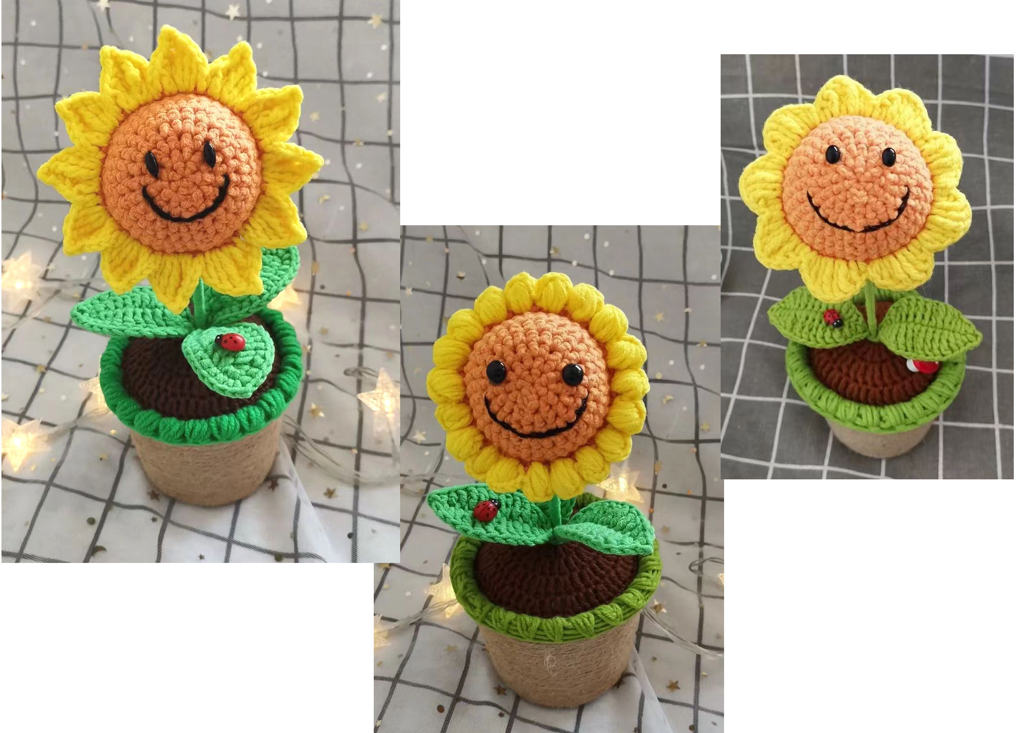 Handmade Crochet Sunflower Smile Face Mini Pot (3 different styles)